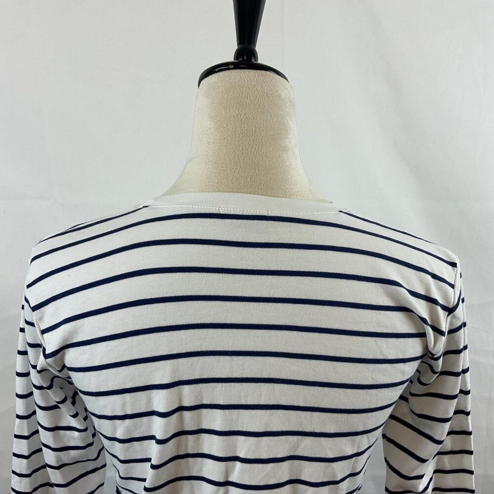 Lake Top XS White Dark Blue Stripe Long Sleeve Nautical - Picture 7 of 9